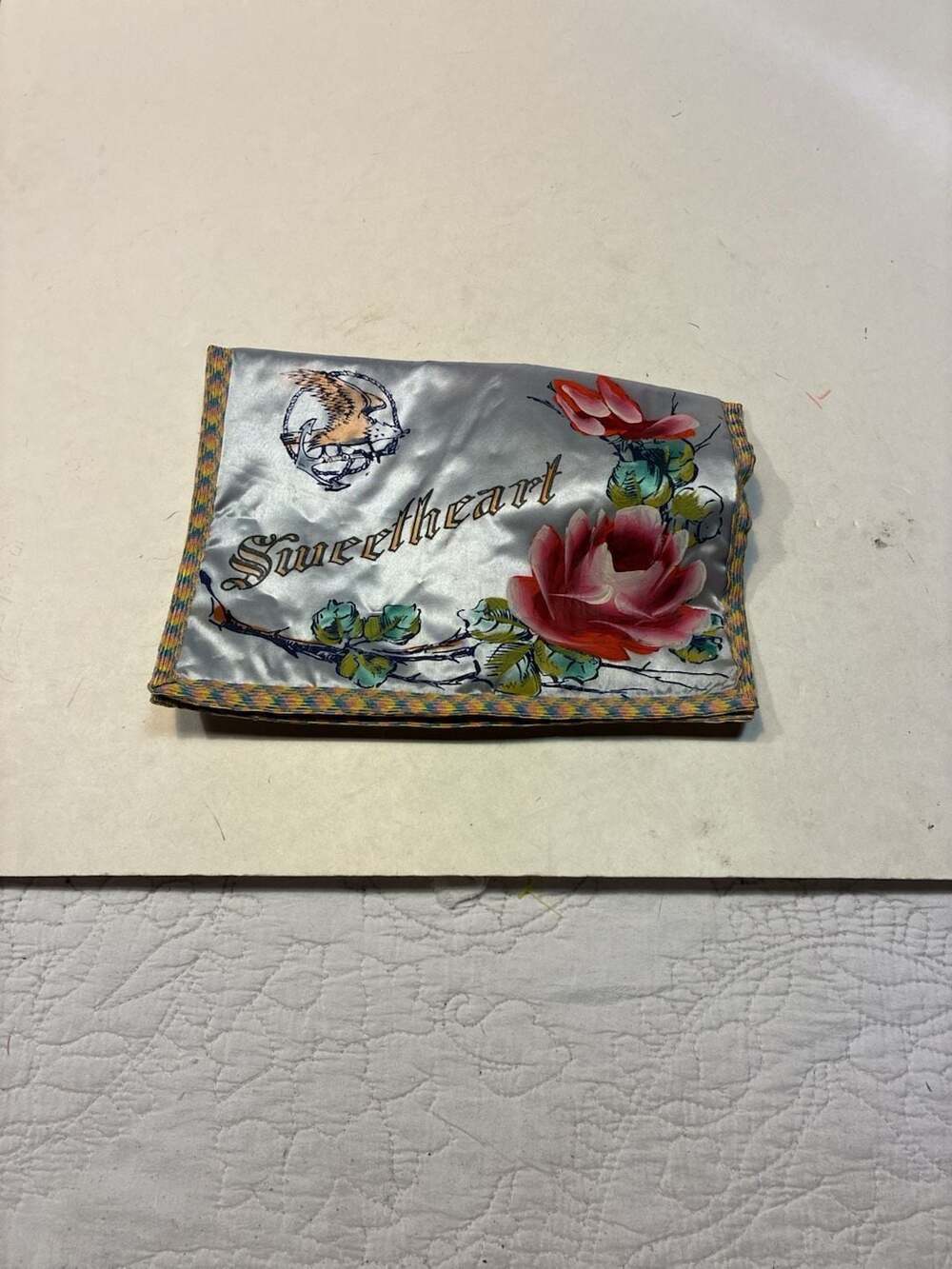 Vintage WWII Sweetheart Satin Handkerchief Envelope Gift Military 48 Star Flag